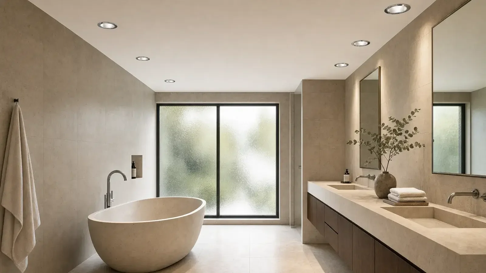 IP-rated recessed downlights in a spa bathroom