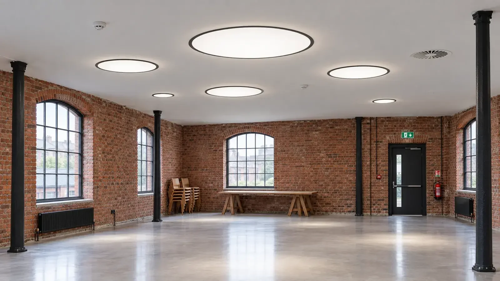Large recessed downlights in a clinic waiting area